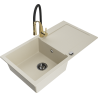 Mexen Leo granitische spoelbak 1-komerig met afdruiprek en keukenmengkraan Aster, beige - 6501-69-73450-57-B