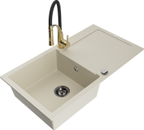Mexen Leo lavello in granito a 1 vasca con scolapiatti e miscelatore da cucina Aster, beige - 6501-69-73450-57-B