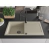Mexen Leo Granitspüle 1-beckig mit Abtropffläche und Küchenarmatur Aster, beige - 6501-69-73450-70-B