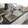 Mexen Leo granite kitchen sink 1-bowl with drainer and Aster kitchen tap, beige - 6501-69-73450-70-B