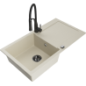 Mexen Leo granite kitchen sink 1-bowl with drainer and Aster kitchen tap, beige - 6501-69-73450-70-B