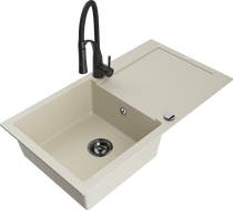 Mexen Leo Granit-Spullsteen mat enger Schoss an enger Kichenkraan Aster, beige - 6501-69-73450-70-B