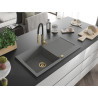 Mexen Leo fregadero de granito de 1 cubeta con escurridor y grifo de cocina Aster, gris - 6501-71-73450-57-G