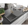 Mexen Leo Évier en granit 1 bac avec égouttoir et robinet de cuisine Aster, gris - 6501-71-73450-57-B