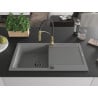 Mexen Leo Évier en granit 1 bac avec égouttoir et robinet de cuisine Aster, gris - 6501-71-73450-57-B