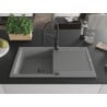 Mexen Leo fregadero de granito de 1 cubeta con escurridor y grifo de cocina Aster, gris - 6501-71-73450-70-B