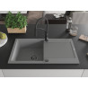 Mexen Leo granit gootsteen 1-kompartment met afdruiprek en keukenmengkraan Aster, grijs - 6501-71-73450-70-B