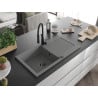 Mexen Leo fregadero de granito de 1 cubeta con escurridor y grifo de cocina Aster, gris - 6501-71-73450-70-B