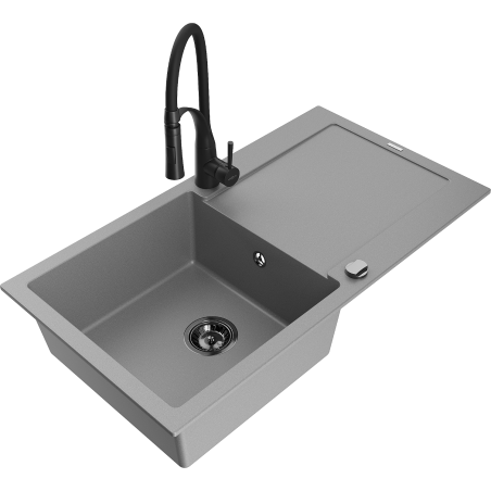 Mexen Leo fregadero de granito de 1 cubeta con escurridor y grifo de cocina Aster, gris - 6501-71-73450-70-B