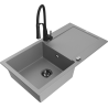 Mexen Leo lavello in granito a 1 vasca con scolapiatti e rubinetto da cucina Aster, grigio - 6501-71-73450-70-B