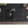Mexen Leo évier en granit 1 bac avec égouttoir et robinet de cuisine Aster, noir/métallisé argenté - 6501-73-73450-07