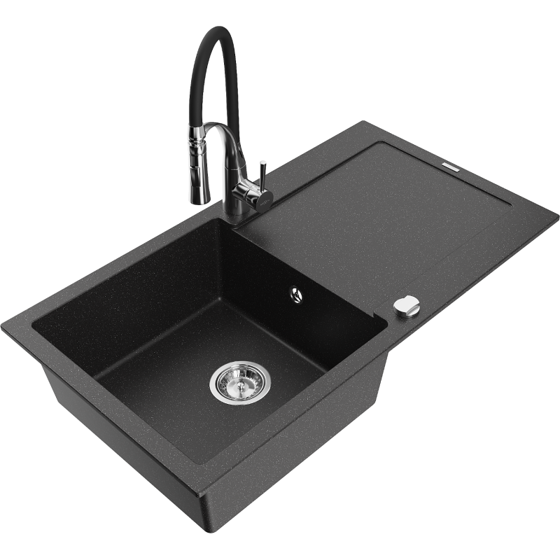 Mexen Leo Granit-Spullsteen, 1-Kummer mat Oflaaf an Kichekraan Aster, schwaarz/sëlwer metallic - 6501-73-73450-07