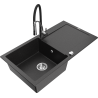 Mexen Leo 1-bowl Granite Sink with Drainer and Aster Kitchen Tap, Black/Silver Metallic - 6501-73-73450-07