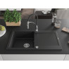 Mexen Leo Évier en granit 1 bac avec égouttoir et robinet de cuisine Aster, noir/métallisé argent - 6501-73-73450-07