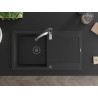 Mexen Leo granitische spoelbak met 1 bak, uitlekbak en keukenmengkraan Aster, zwart/zilveren metallic - 501-73-73450-07-B