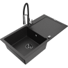 Mexen Leo granieten gootsteen 1-komors met afdruipplaat en keukenmengkraan Aster, zwart/zilver metallic - 501-73-73450-07-B