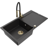 Mexen Leo granitgootsteen 1-komor met afdruiprek en keukenkraan Aster, zwart/zilver metallic - 6501-73-73450-57-G