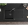 Mexen Leo fregadero de granito de 1 seno con escurridor y grifo de cocina Aster, negro/metálico plateado - 6501-73-73450-70-B