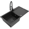 Mexen Leo fregadero de granito de 1 seno con escurridor y grifo de cocina Aster, negro/metálico plateado - 6501-73-73450-70-B