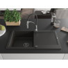 Mexen Leo Granitspüle 1-Becken mit Abtropffläche und Küchenarmatur Aster, schwarz/gold Metallic - 6501-75-73450-07-B