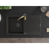 Mexen Leo granieten spoelbak met 1 bak, afdruiprek en keukenmengkraan Aster, zwart/goud metallic - 6501-75-73450-57-B