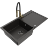 Mexen Leo évier en granit 1 bac avec égouttoir et robinet de cuisine Aster, noir/or métallique - 6501-75-73450-57-B