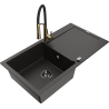 Mexen Leo granite sink 1-bowl with drainer and Aster kitchen tap, black/gold metallic - 6501-75-73450-57-B