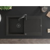 Mexen Leo fregadero de granito de 1 compartimento con escurridor y grifo de cocina Aster, negro/oro metálico