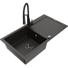 Mexen Leo 1-bowl granite sink with drainer and kitchen faucet Aster, black/gold metallic - 6501-75-73450-70-B