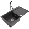Mexen Leo granite sink 1-bowl with drainer and Aster kitchen tap, black speckled - 6501-76-73450-07