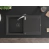 Mexen Leo 1-bowl granite sink with drainer and Aster kitchen faucet, speckled black - 6501-76-73450-07-B