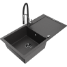 Mexen Leo 1-bowl granite sink with drainer and Aster kitchen faucet, speckled black - 6501-76-73450-07-B