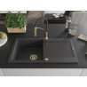 Mexen Leo lavello in granito monovasca con scolapiatti e rubinetto da cucina Aster, nero maculato - 6501-76-73450-57-G