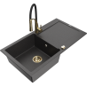 Mexen Leo 1-bowl granite sink with drainer and Aster kitchen tap, speckled black - 6501-76-73450-57-G