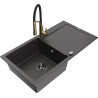 Mexen Leo granite sink single-bowl with drainer and Aster kitchen tap, black speckled - 6501-76-73450-57-B
