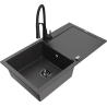 Mexen Leo granite kitchen sink 1-bowl with drainer and Aster kitchen tap, black speckled - 6501-76-73450-70-B
