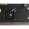 Mexen Leo 1-compartment granite sink with drainer and kitchen faucet Aster, black - 6501-77-73450-07