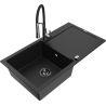 Mexen Leo granitdiskbänk med 1 ho, avtappningsyta och Aster köksblandare, svart - 6501-77-73450-07-B