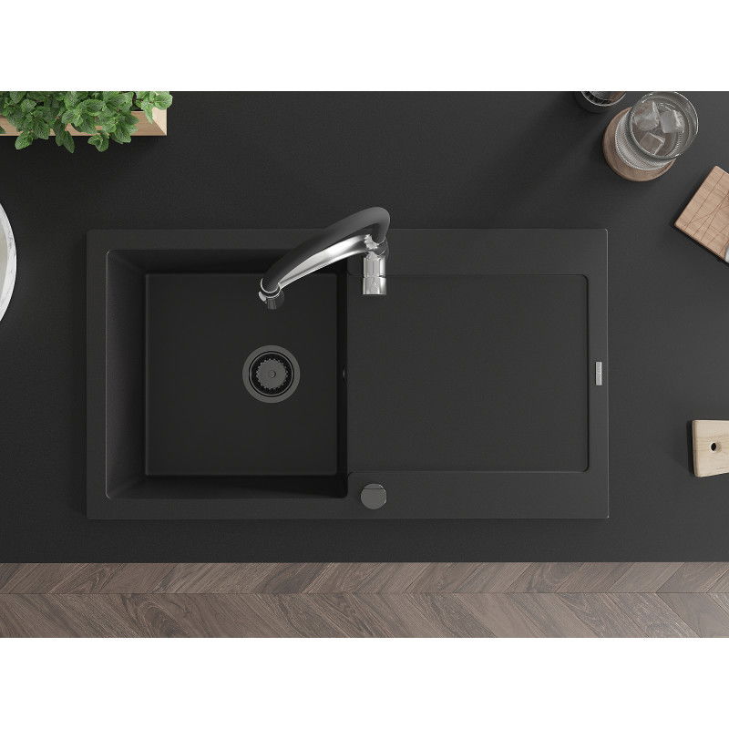 Mexen Leo Granit-Spullsteen 1-Kummer mat Oflaaf an Kichekraan Aster, schwaarz - 6501-77-73450-07-B