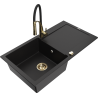 Mexen Leo fregadero de granito 1-cámara con escurridor y grifo de cocina Aster, negro - 6501-77-73450-57-G