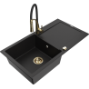 Mexen Leo granite kitchen sink 1-bowl with drainer and Aster kitchen tap, black - 6501-77-73450-57-G