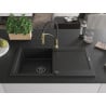Mexen Leo granite sink single-bowl with drainer and Aster kitchen tap, black - 6501-77-73450-57-B