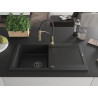 Mexen Leo granitische gootsteen 1-kamer met afdruiprek en keukenmengkraan Aster, zwart - 6501-77-73450-57-B