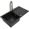 Mexen Leo fregadero de granito de 1 compartimento con escurridor y grifo de cocina Aster, negro - 6501-77-73450-57-B