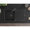 Mexen Leo Granite Single Bowl Sink with Drainer and Aster Kitchen Tap, Black - 6501-77-73450-70-B