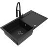 Mexen Leo Granite Single Bowl Sink with Drainer and Aster Kitchen Tap, Black - 6501-77-73450-70-B
