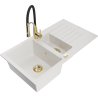 Mexen Matias 1,5-kamer granieten spoelbak met afdruiprek en keukenmengkraan Aster, wit - 6502-20-73450-57-G