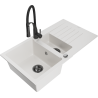 Mexen Matias évier en granit 1,5 bac avec égouttoir et robinet de cuisine Aster, blanc - 6502-20-73450-70-B
