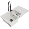Mexen Matias lavello in granito a 1,5 vasche con sgocciolatoio e miscelatore cucina Aster, bianco - 6502-20-73450-70-B