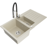 Mexen Matias Granitspüle 1,5-Kammer mit Abtropffläche und Küchenarmatur Aster, beige - 6502-69-73450-07